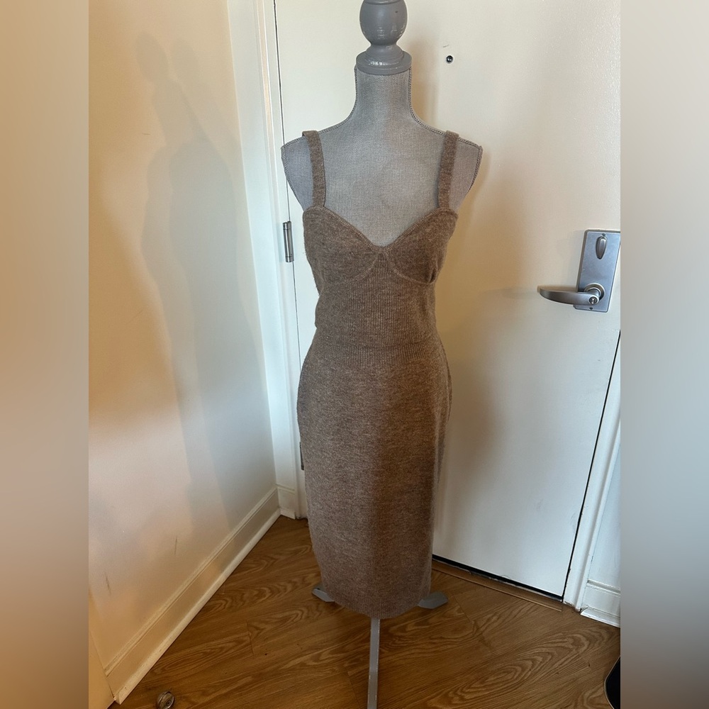 Mango Brown 2piece Bodycon Midi Dress Sweetheart Neckline